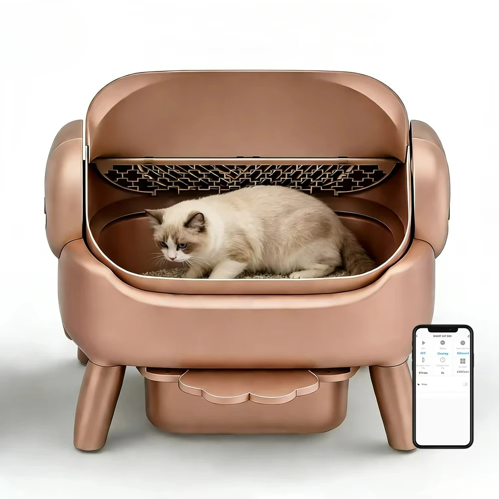 

2026 Automatic Cat Litter Box High Capacity Extra Wide Cabin Self Cleaning Litter Box with Detachable Step Manual & Auto Clean