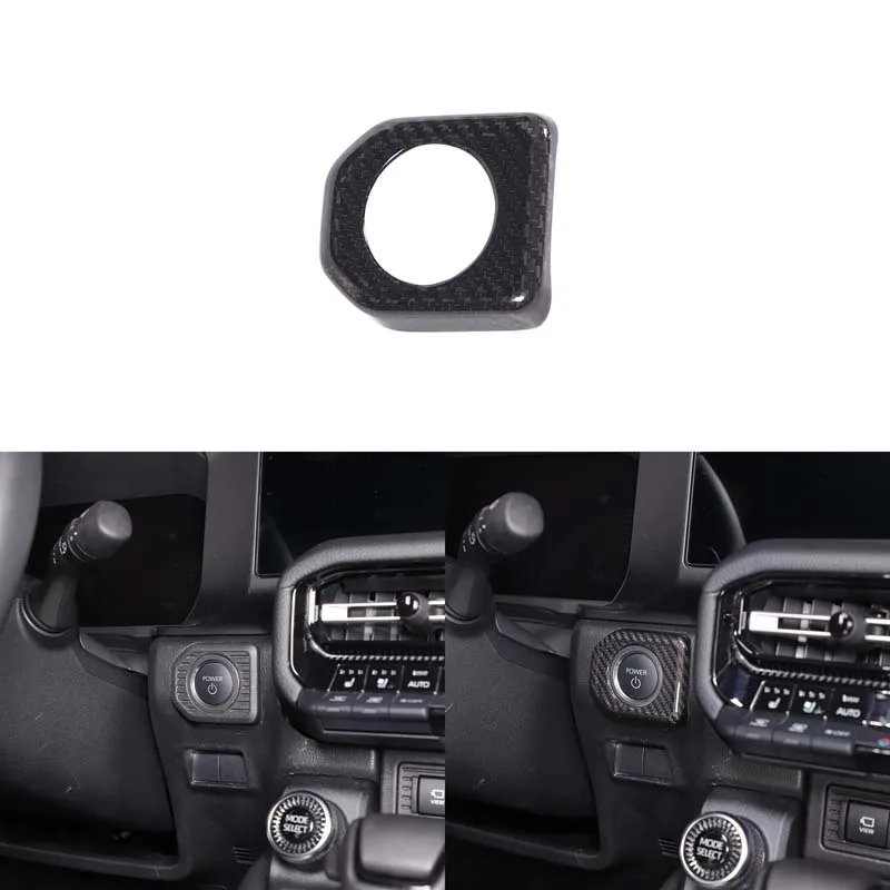 Car One Click Key Frame Trim Real Carbon Fiber Start Stop Button Frame Decorative For Toyota Land Cruiser Prado LC250 2024-2026