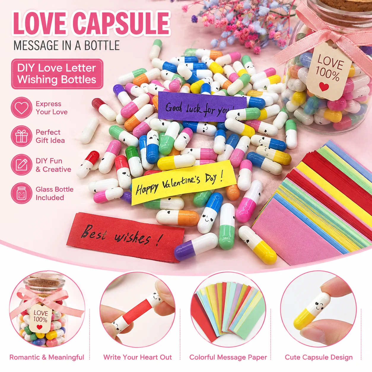 Love Capsule Message in a Bottle DIY Love Letter Wishing Bottle Mini Capsule Notes Romantic Gift for Couples Valentine’s Day