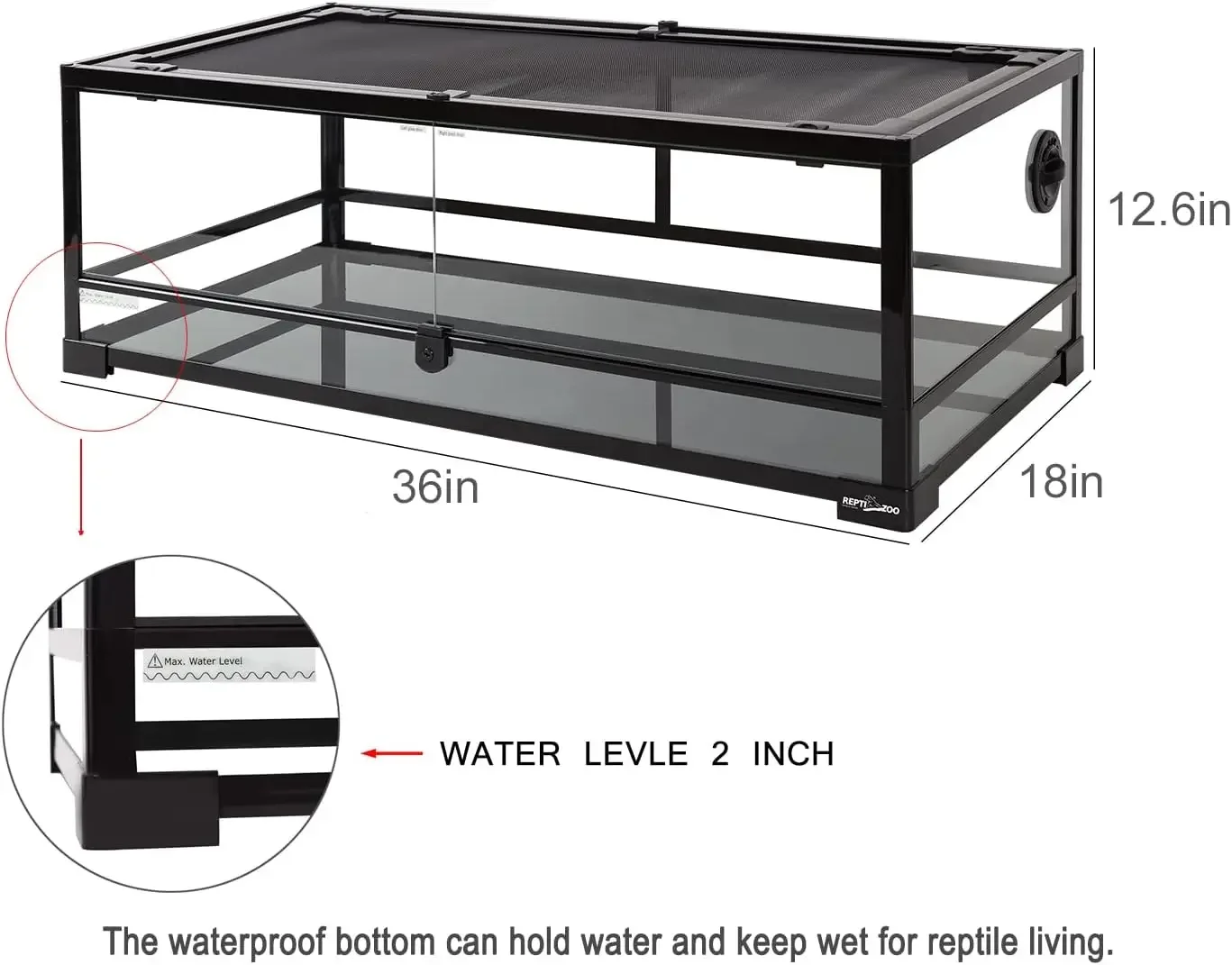 ZOO Full Glass 35 Gallon Reptile Tank, Front Opening Wide & Low Reptile Terrarium 36