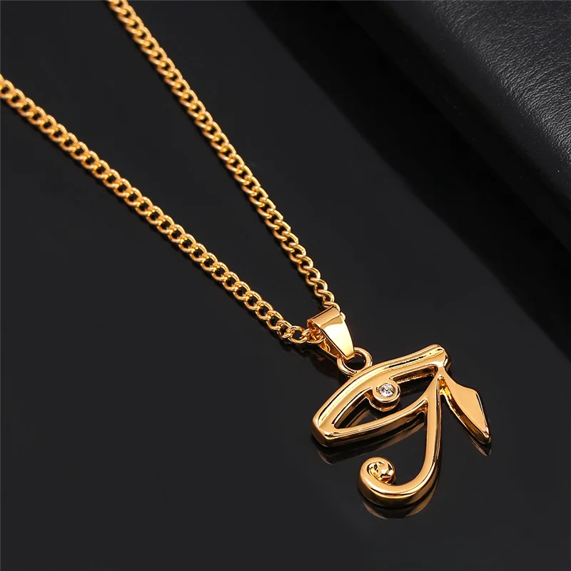 Gold Plated Eye of Horus Necklace for Men Women, Ancient Egyptian Protection Symbol Pendant Hip Hop Cuban Chain Jewelry Gift