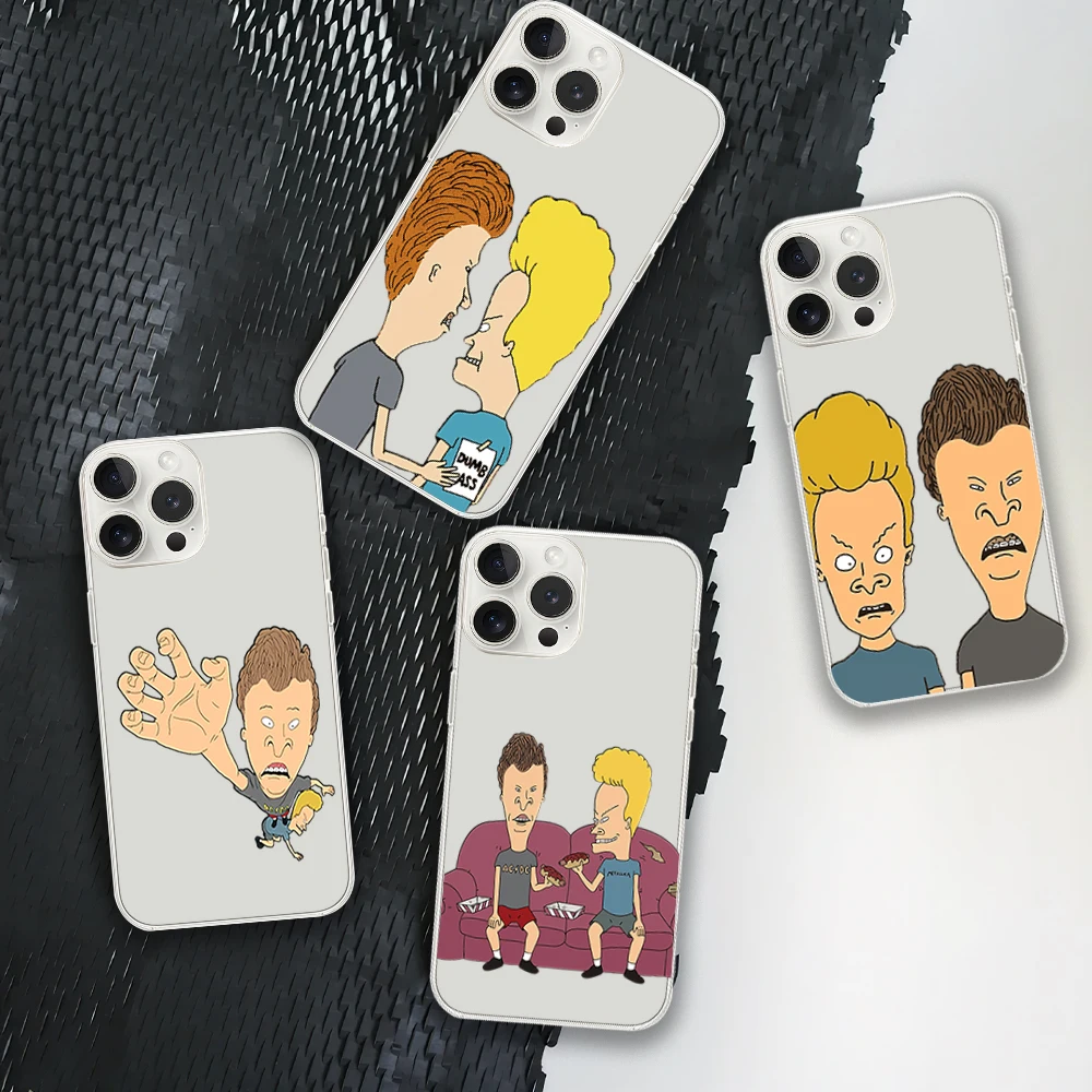 Cartoon B-Beavis and Butt-head Funny Phone Case for iPhone 12 11 13 14 15 16 Max Pro Plus Transparent Soft Shell