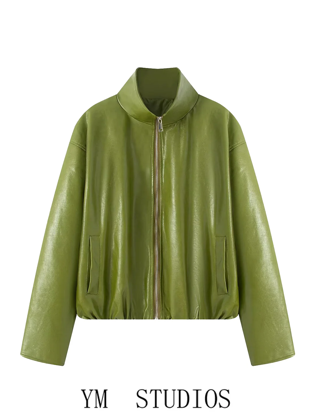 

Модная женская куртка из искусственной кожи с воротником-стойкой и молнией, винтажный стиль, весенняя коллекция, производство Китай