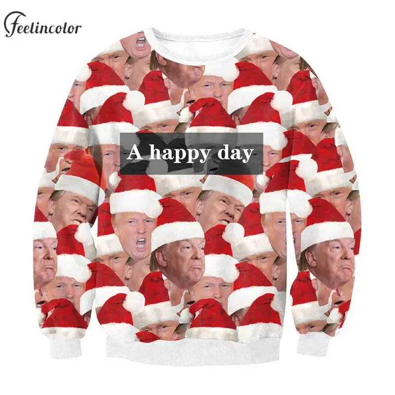 

Trump A Happy Day Christmas Sweatshirt 3D Digital Print Pullover Autumn Casual Hoodie Couple Streetwear Funny Unisex Clothing