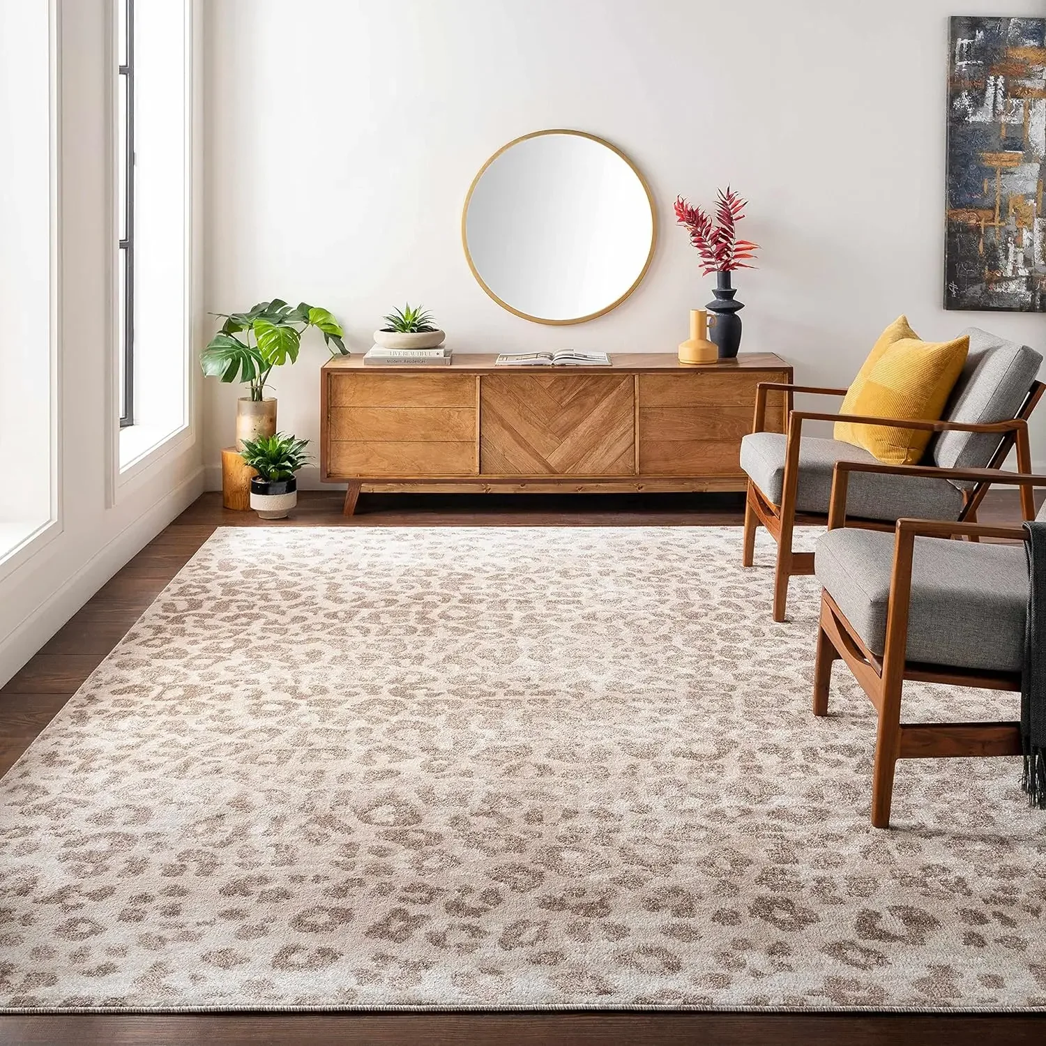 Animal Print Living Room Bedroom Nursery Area Rug - Bohemian,Boho Farmhouse Pattern - Leopard Print Carpet  7'10