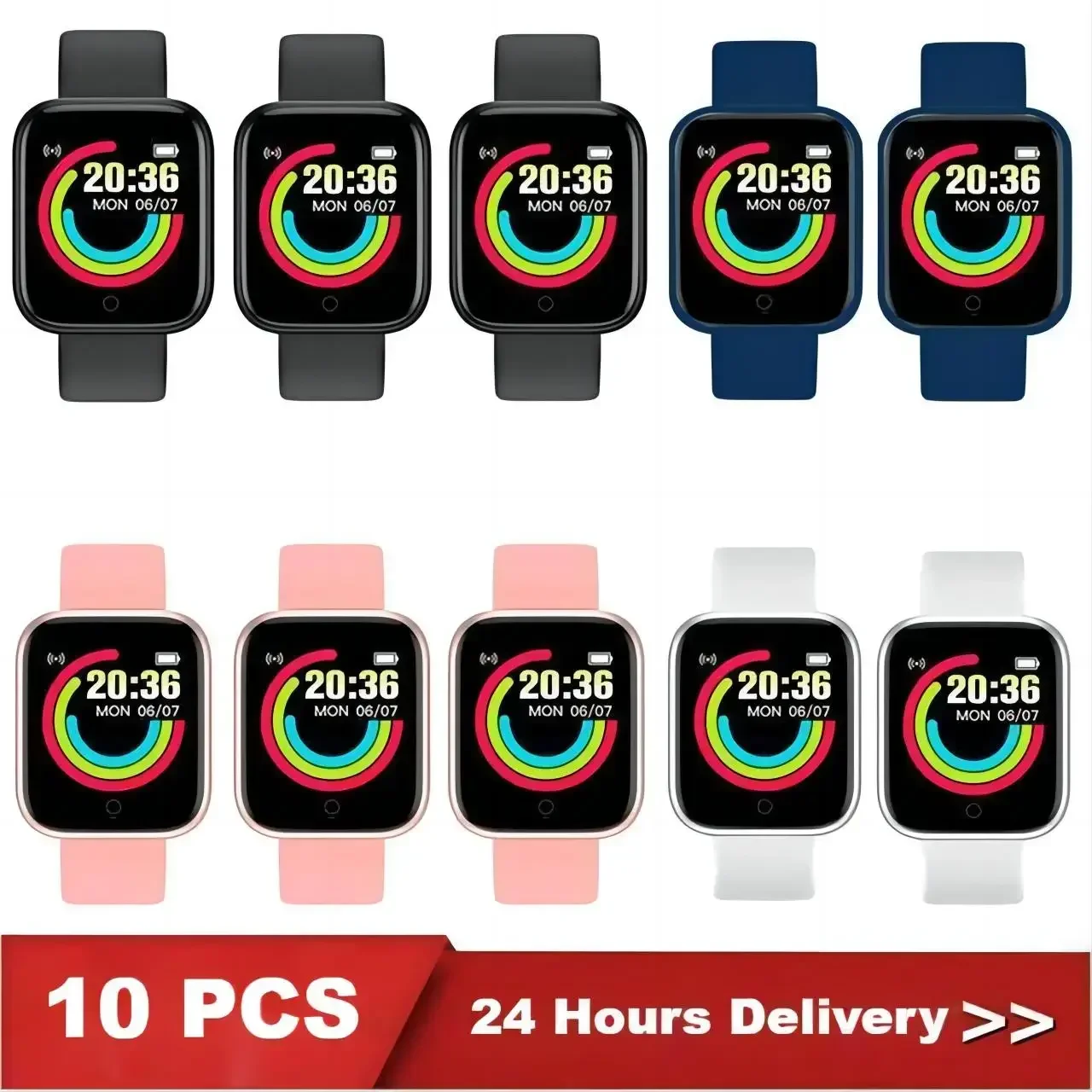 

10 Pcs D20 Smart Watch Men APP FitPro USB Plug-in Charging Custom Wallpaper Smartbracelet Y68 Macaron Mixed Color for All Phone