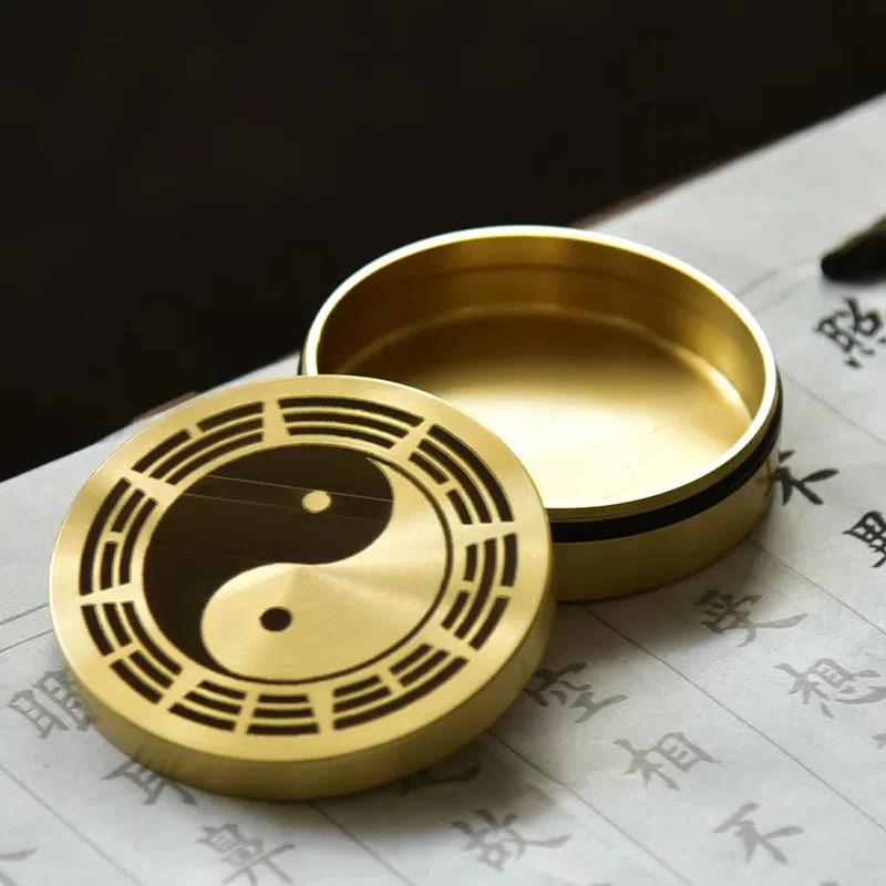 Brass Ink Cartridge Student Calligraphy Supplies Multifunctional Metal Inkstone Portable Small Circular Paperweight Inkstone