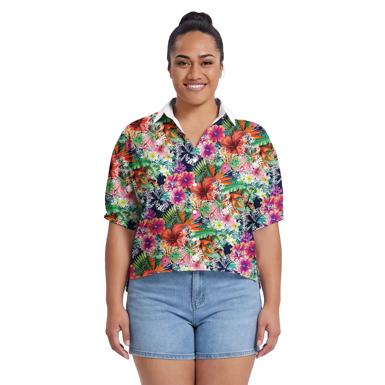 Trendy Luxury Design Custom Ladies Blouses Samoan Breathable Clothing Polynesian Floral Print Women Wear Chiffon Top Aloha Shirt view 4