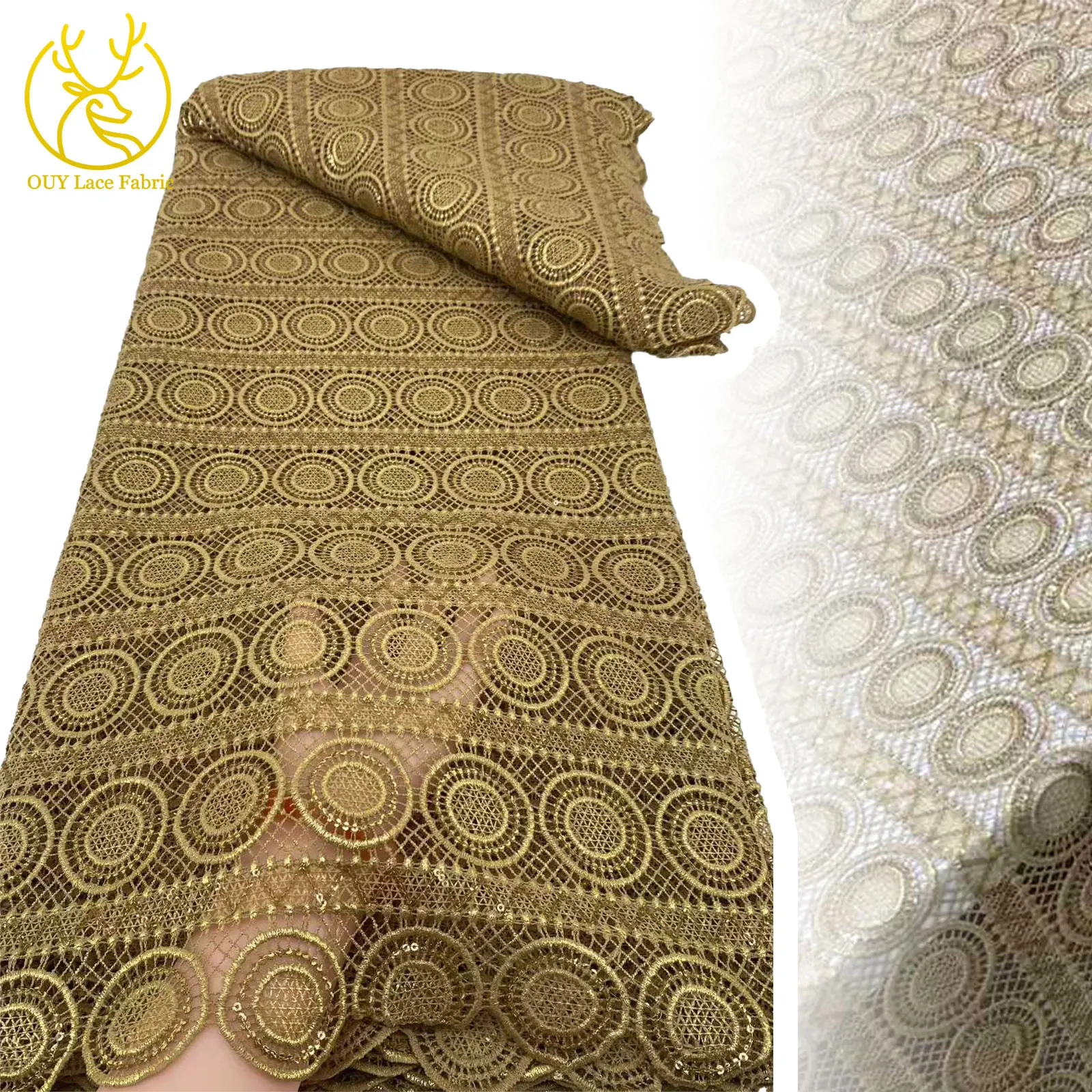 

2025 Newest African Guipure Lace Lace Fabric 5 Yards High Quality Nigerian Embroidery Rope Lace Fabric For Evening Party Dresses