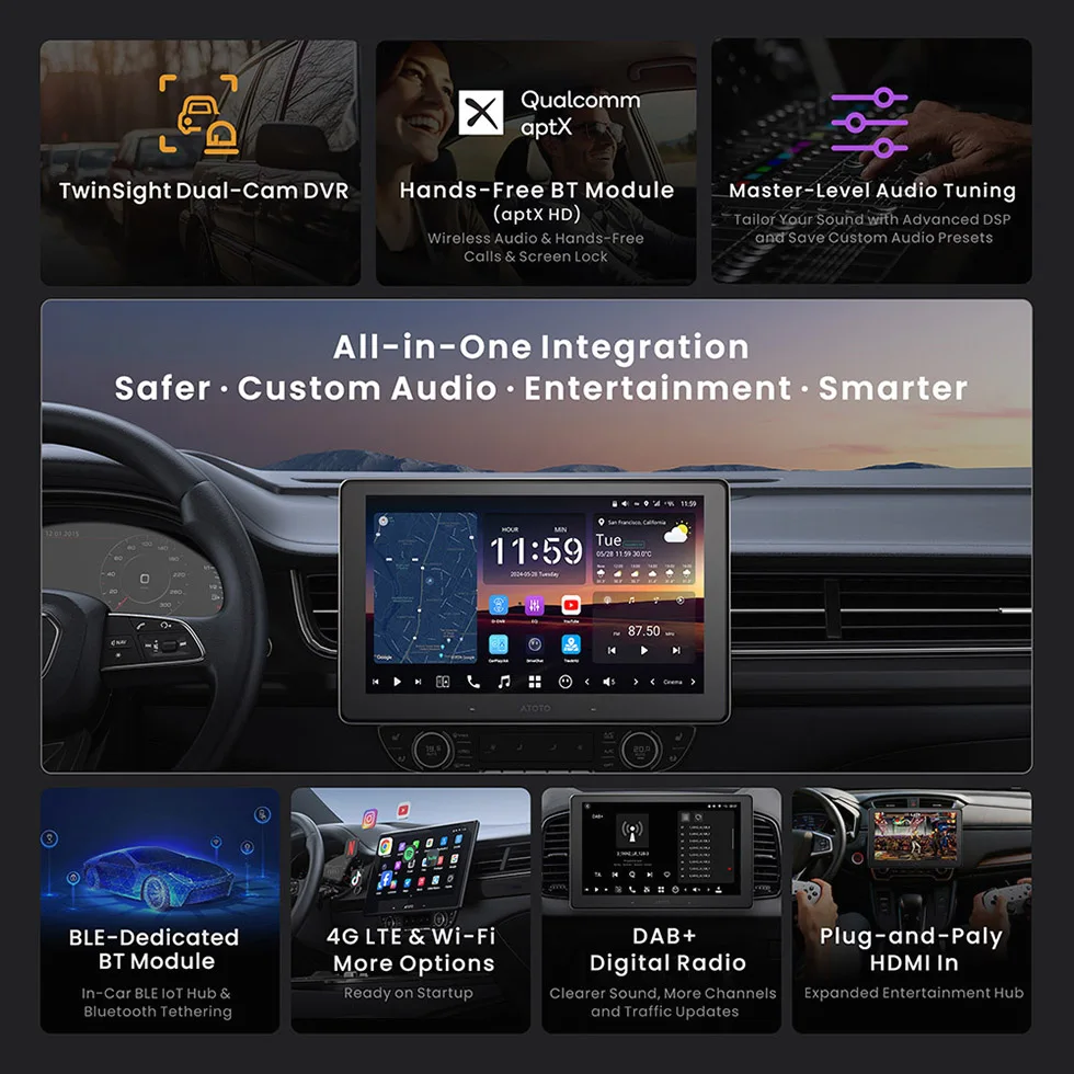 10.1 inch DAB Plus Android Car Radio Double Din, with AI Agent DriveChat, Recording Camera, Parking Guard, 8G+128G Car Multimedia Screen 2 Din Stereo Receiver X10 Atotozone