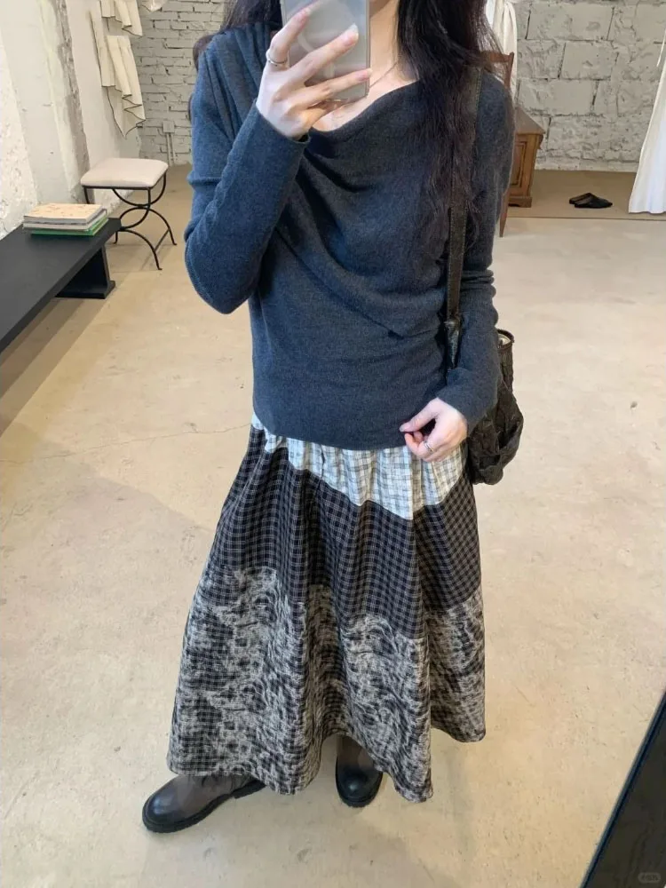 

Vintage клетчатая юбка Faldas Mujer De Moda 2022, женская юбка трапециевидной формы с высокой талией, свободная лоскутная осенняя туника Saia, корейские юбки