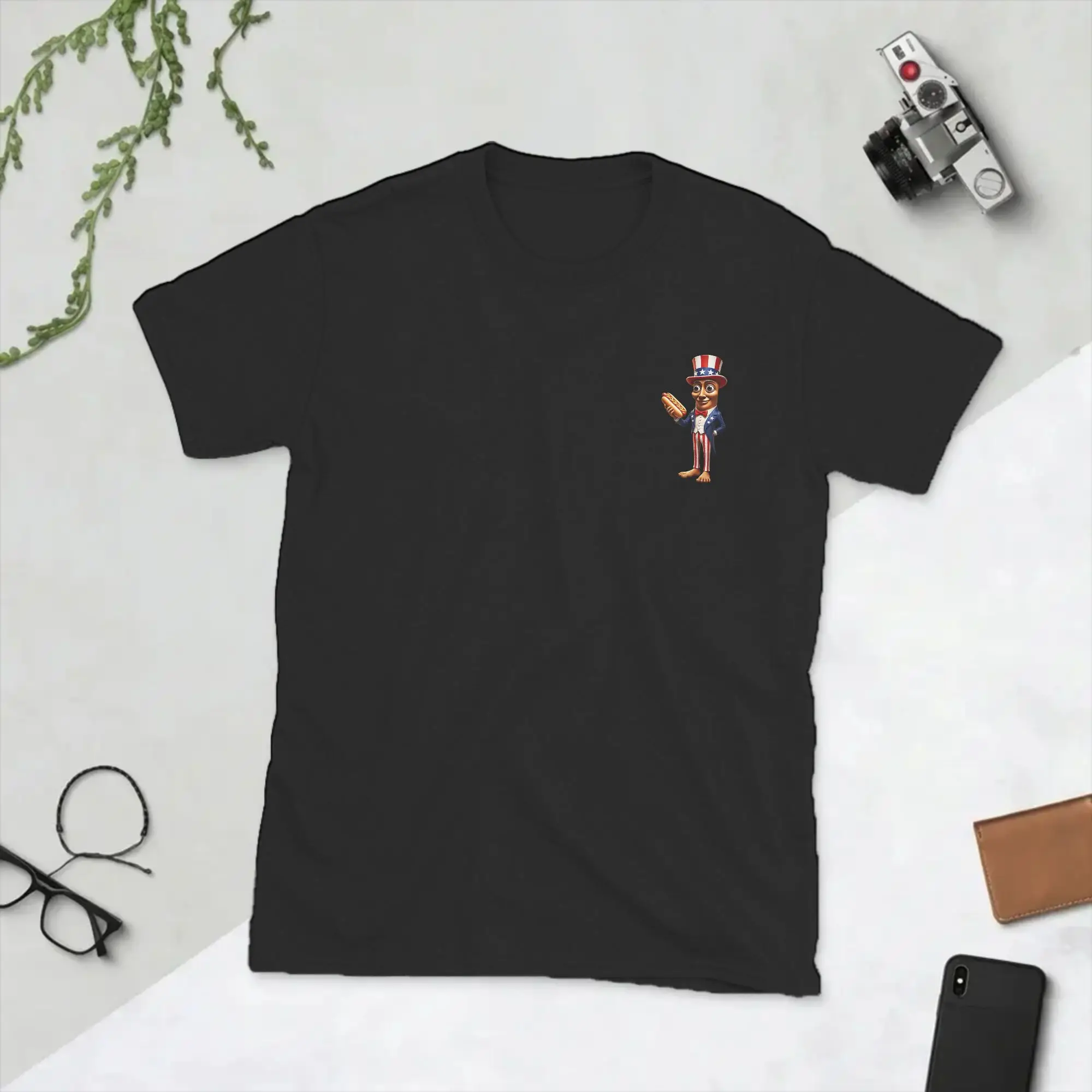 Independence Day Tung Tung Tung Sahur Hot Dog T Shirt for Men 100% Cotton T-Shirt Round Collar  Tee Shirt Short Sleeve Clothing