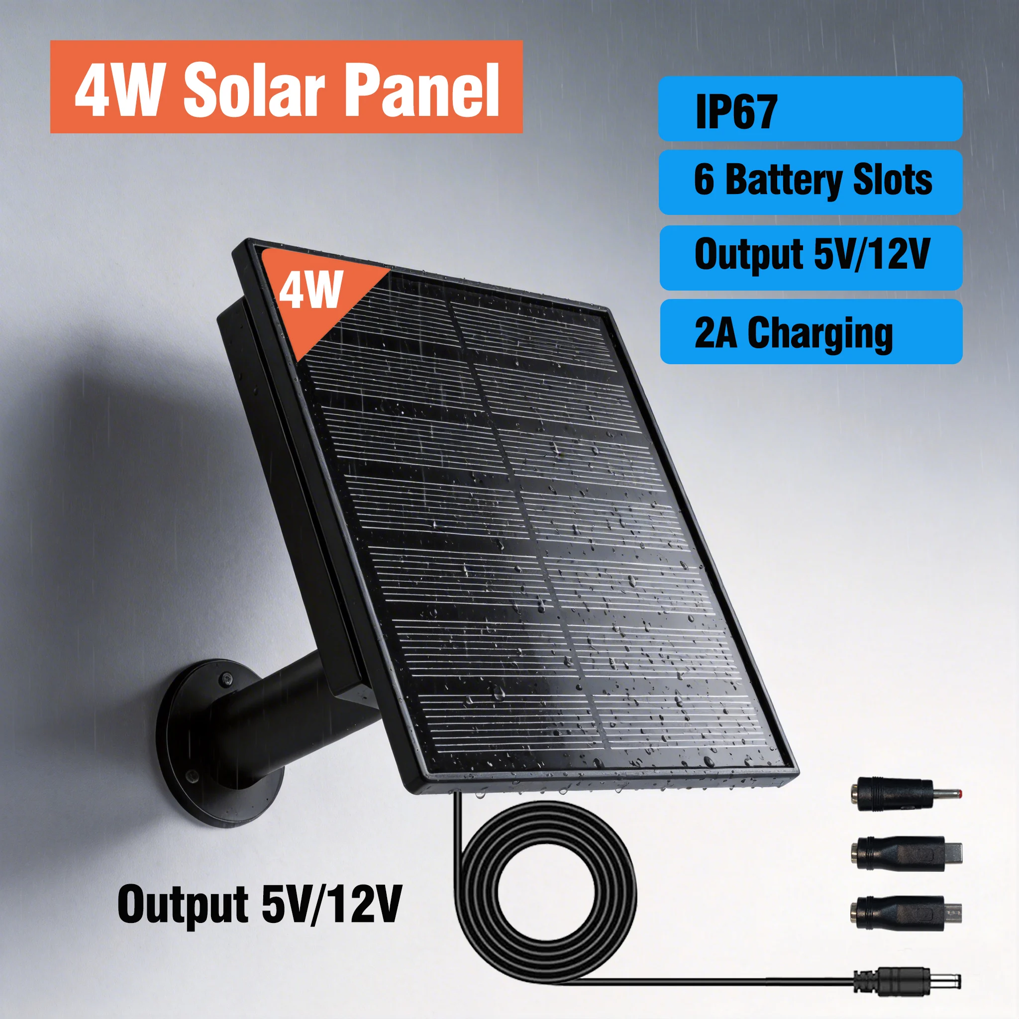 Panneau solaire 4W étanche, sortie 3.7V 5V 6V 12V, cellules solaires Micro USB, charge pour batterie 18650, capteur extérieur WIFI 3G 4G, lot