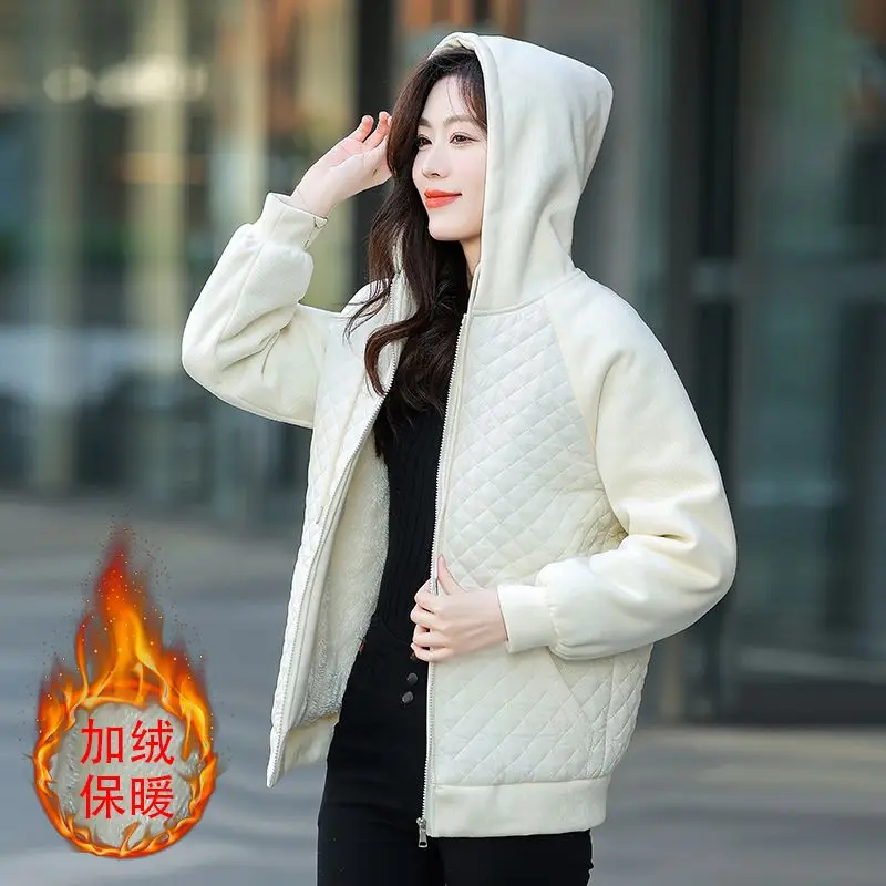 

Female Short Thickened Winter Ins Cotton Jacket Splicing 2025 Autumn Winter New Hooded Casual Top Loose Cotton Coat Outer Wear