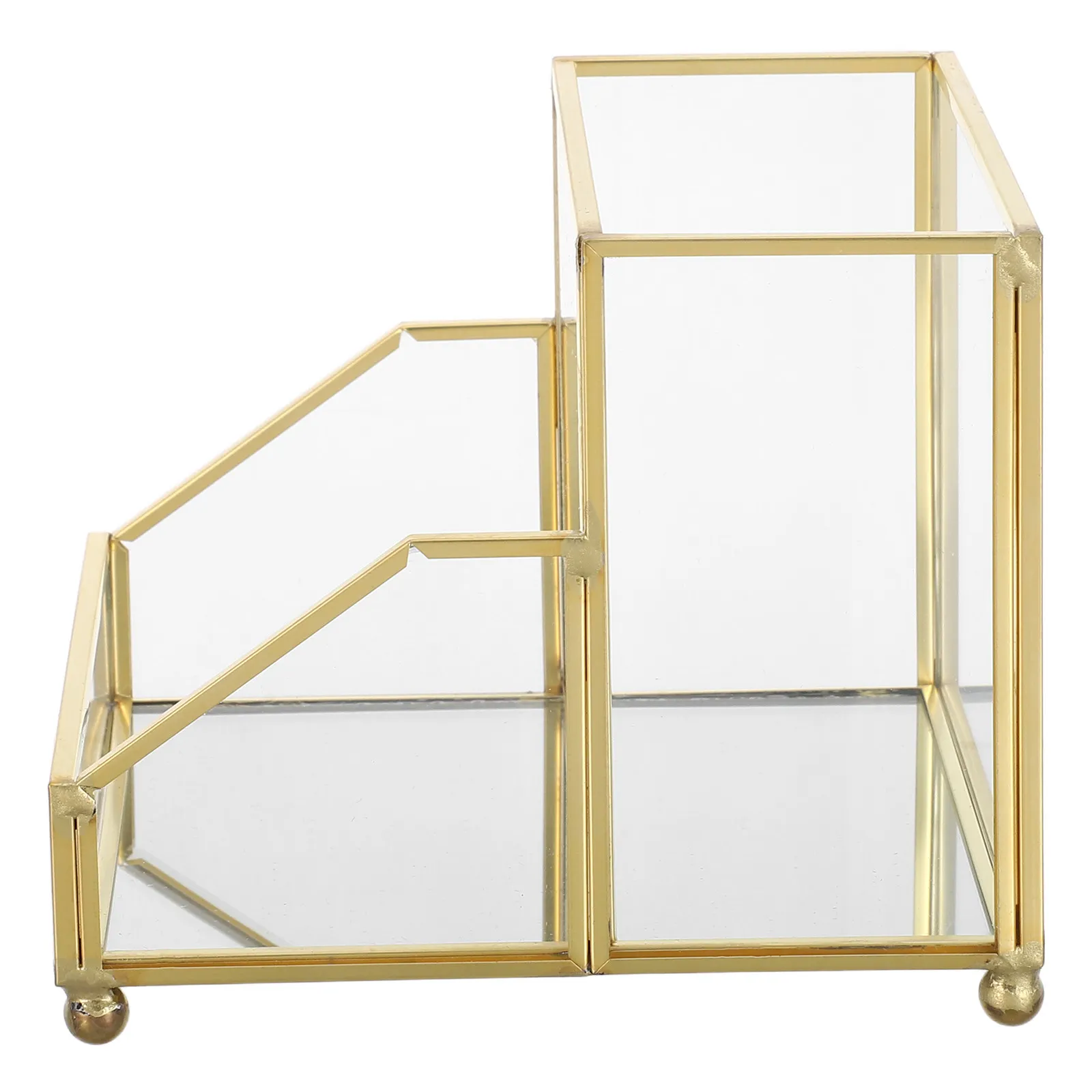 Business Card Box Name Card Organizer Elegant Golden Edge Vertical Desktop Stand Display Holder Office Storage