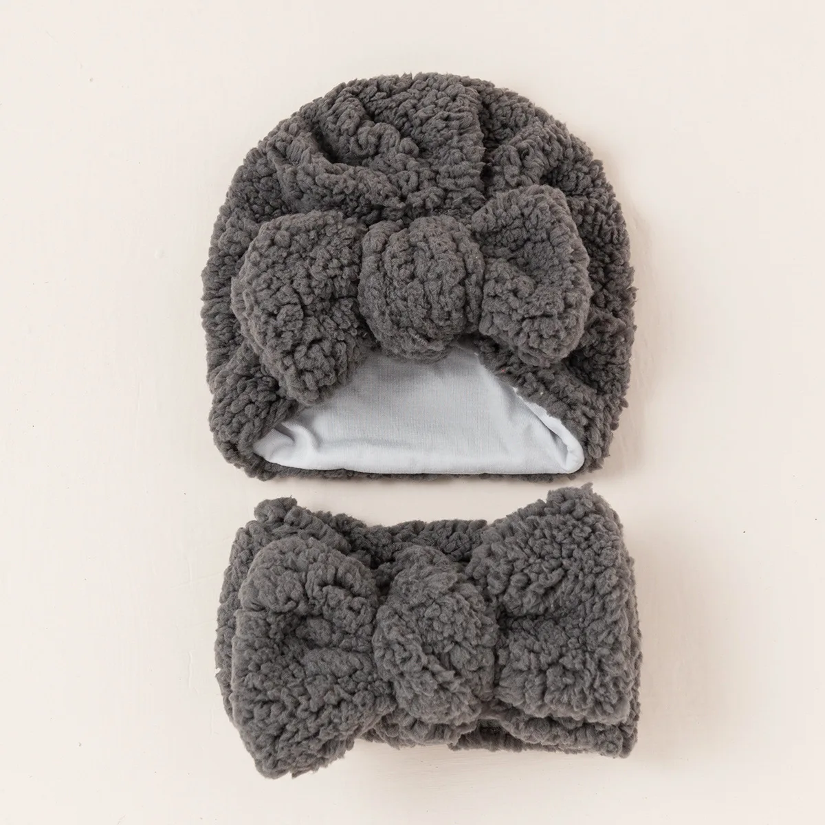 Cute Newborn Baby Hats Scarves Set Knot Turban Teddy Fabric Fluffy Ear Warmer Infant Indian Hat  Boys Girls Soft Scarf Winter