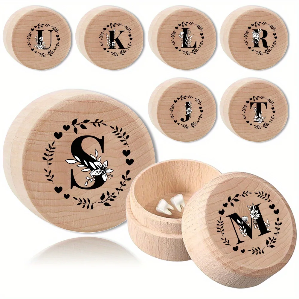 

Wooden Tooth Keepsake Box Memory Organizer Wooden Storage Case for Lost Teeth Cord Holder Souvenir Saver Garland Letter Pattern