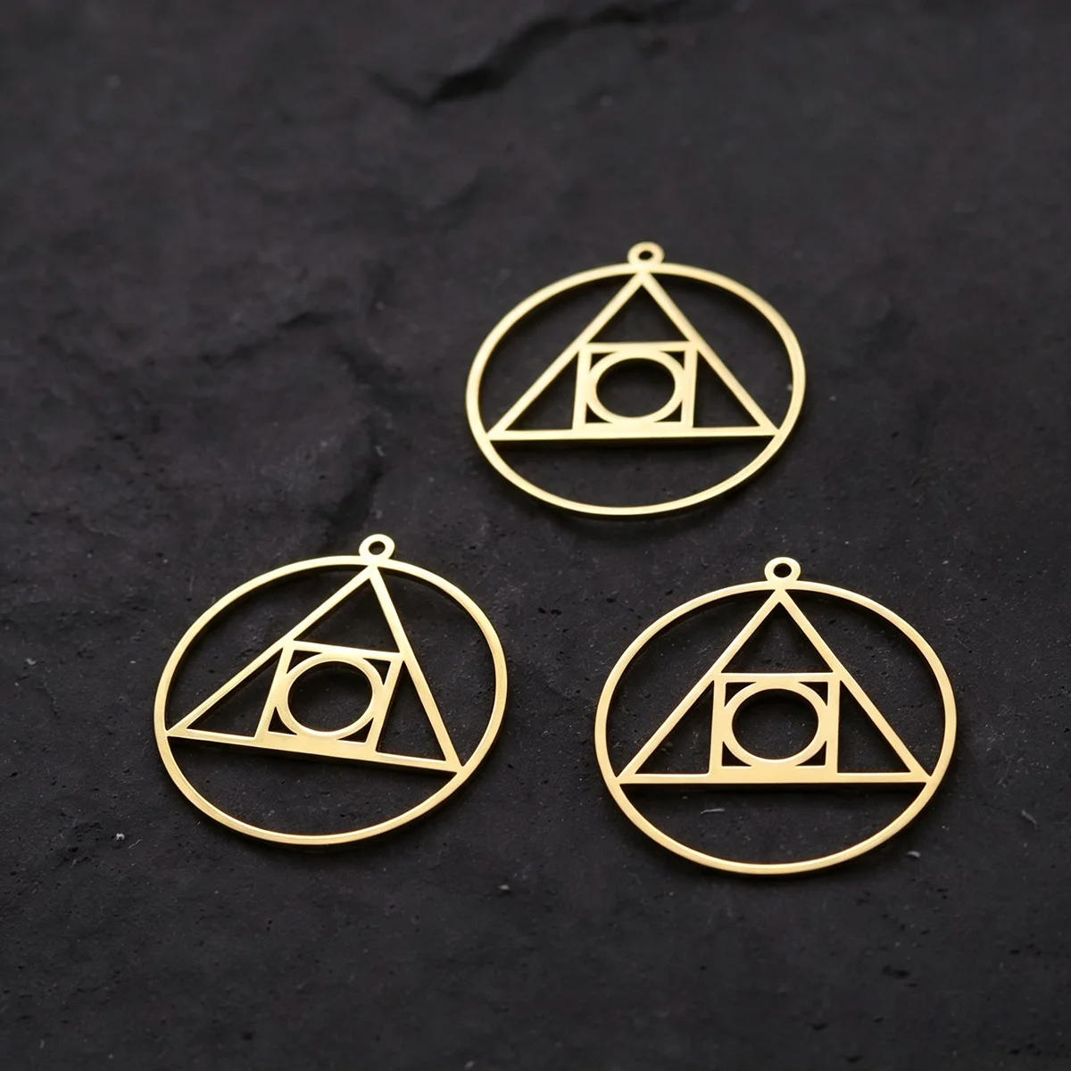 3pcs Geometric Circle Triangle Square DIY Pendant Necklace for Women Stainless Steel Charms for Jewelry Making Bulk Accessories