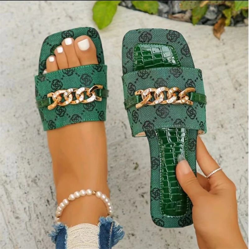 2024 New Summer Women Slippers Fashion Casual Open Toe Shallow Sandals Flats Shoes Low Heels Slippers Slides Women Plus Size