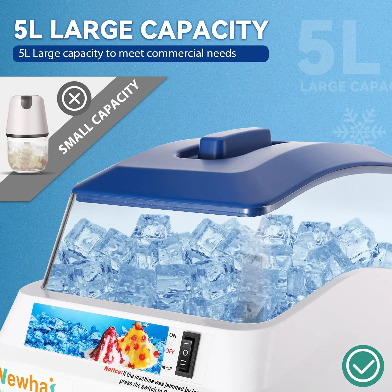 Commercial Ice Crusher Electric Shaved Ice Machine 300W Automatic Snow Cone Maker 1400RPM Thickness Adjustable 441 LBS/H Ice Sha