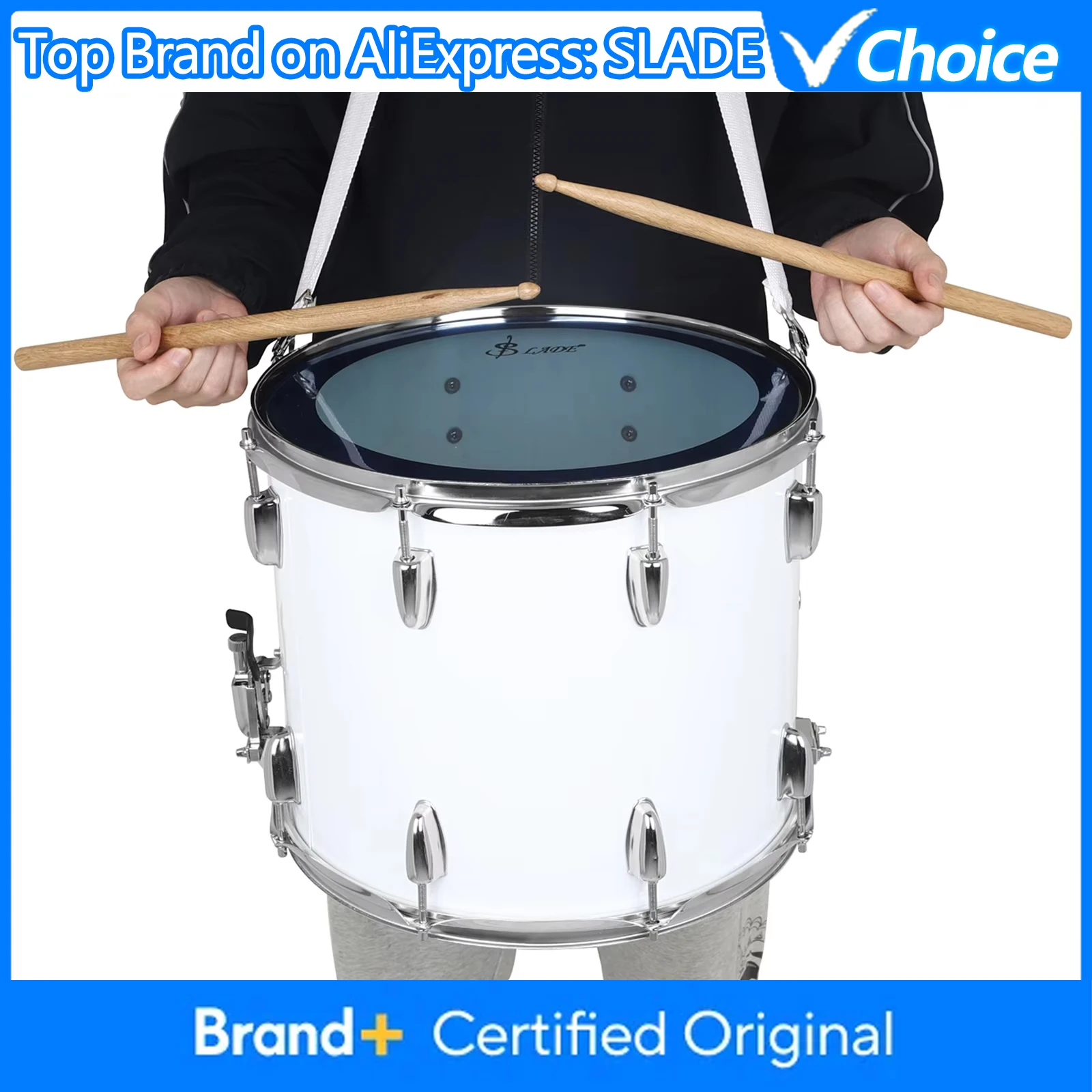 

SLADE 14 Inch Marching Drum with Blue Skin Drums Adjusting Key Drumstick Backstrap Parts Professional Percussion Instrument