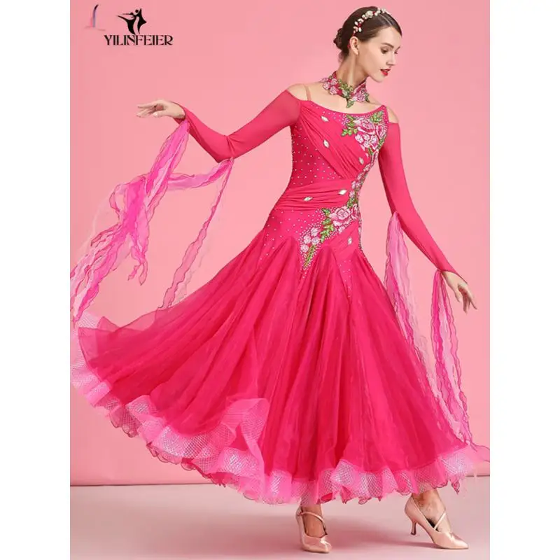 2025 최신 여성 볼룸 댄스 대회 드레스 댄스 볼룸 왈츠 표준 댄스 드레스 여성 볼룸 의상 S7044
