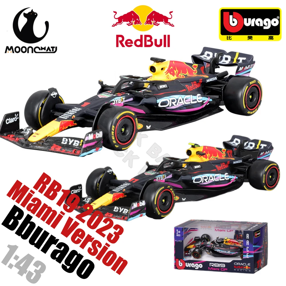 Baru Bburago 1:43 F1 Red Bull RB19 2023 versi Miami F1 #1 Max Verstappen #11 Sergio Stella edisi balap hadiah Model Die-cast