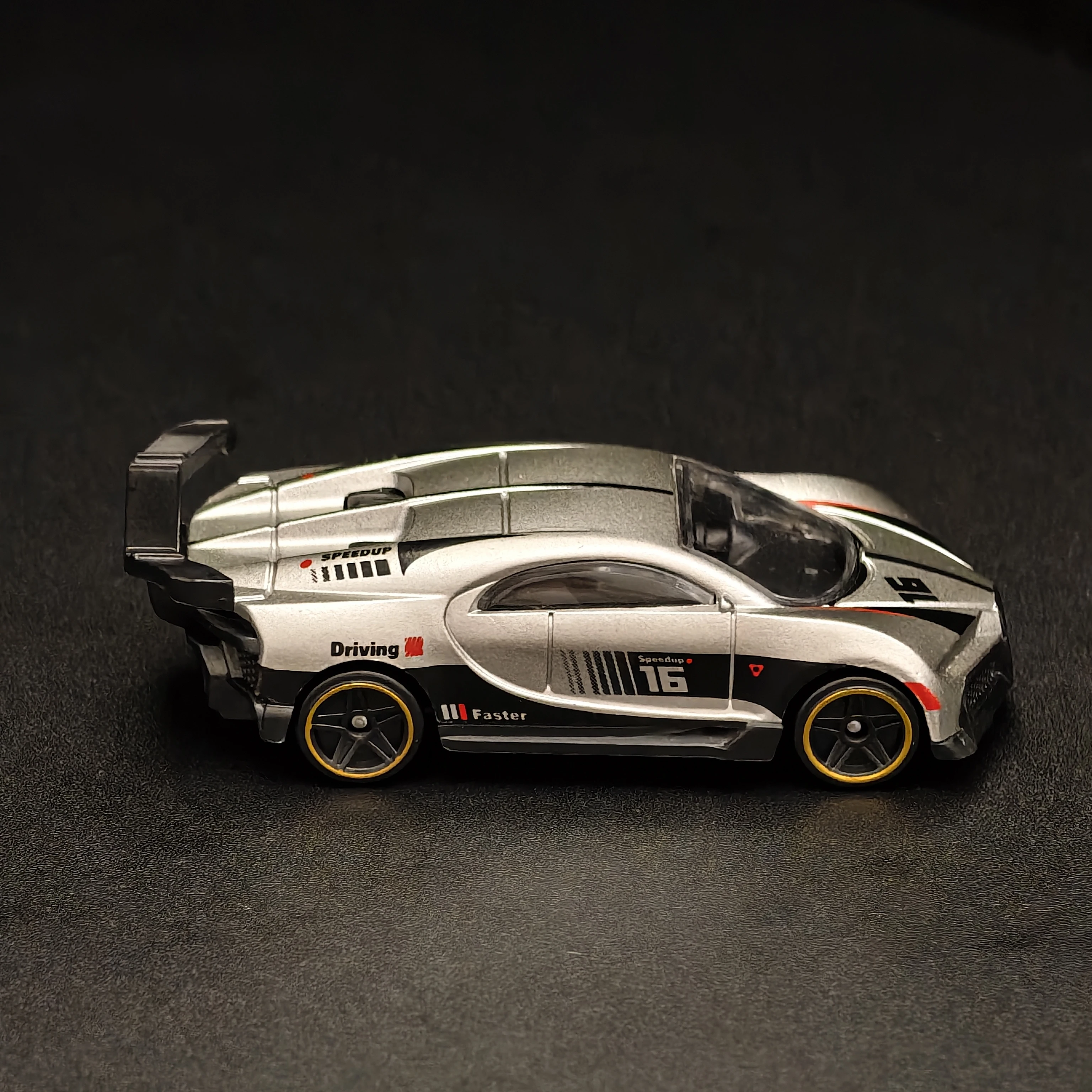 1/64 Diecast Alloy Sports Car Model Silver Racing Supercar with Rear Wing Spoiler Metal Miniature Toy for Collectors and Car Fan view 4