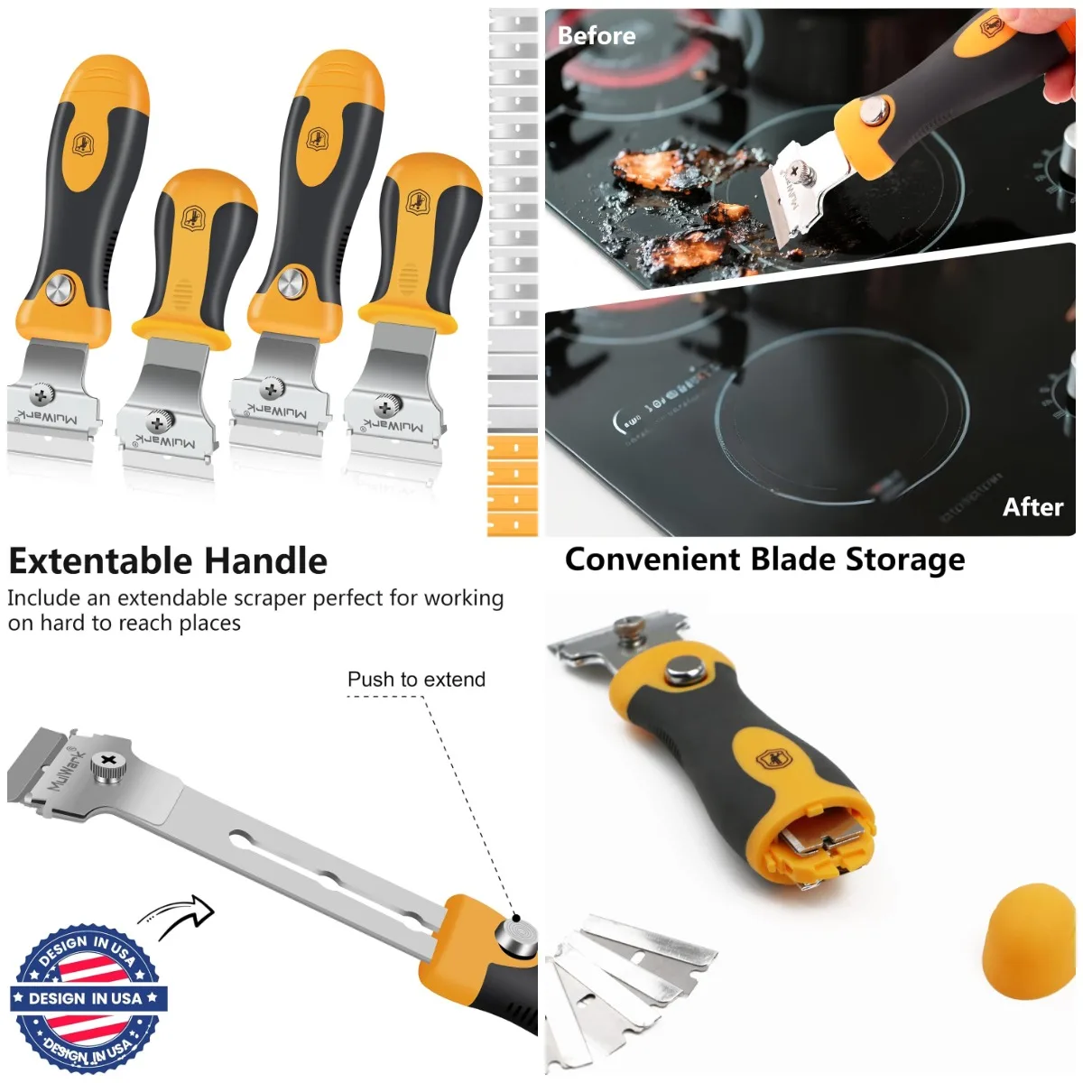 

Набор скребков для бритвы с 4 ручками, 24 дополнительными лезвиями, сверхпрочный скребок для краски и стекла с выдвижной ручкой для окон, духовки и Sur