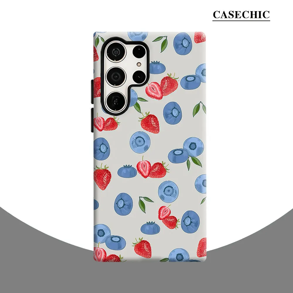 Fresh Strawberry & Blueberry Mix Phone Case for Samsung Galaxy S26 S25Ultra S24 S23Ultra Plus Shockproof Double layer Back Cover