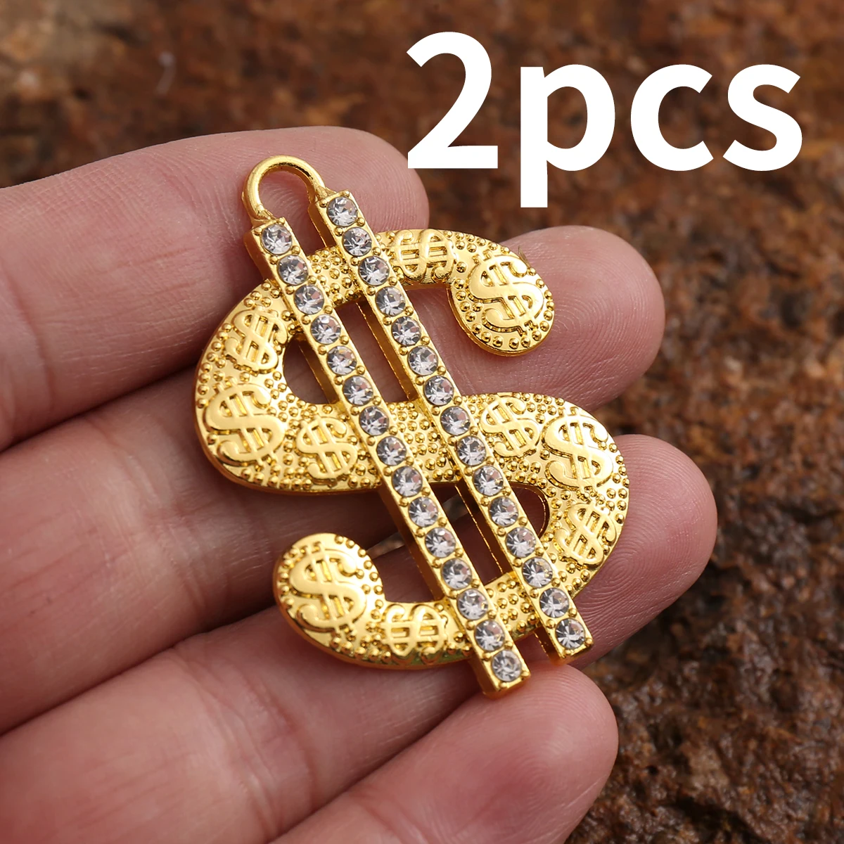 2-Piece Set of Niche Street-Style Handmade Accessories, Three-Dimensional Gold-Colored Rhinestone Symbol-Shaped Pendant Accessories, Suitable for DIY Bracelets, Necklaces, Earrings, and Pendants, Basic Materials for Niche DIY Jewelry