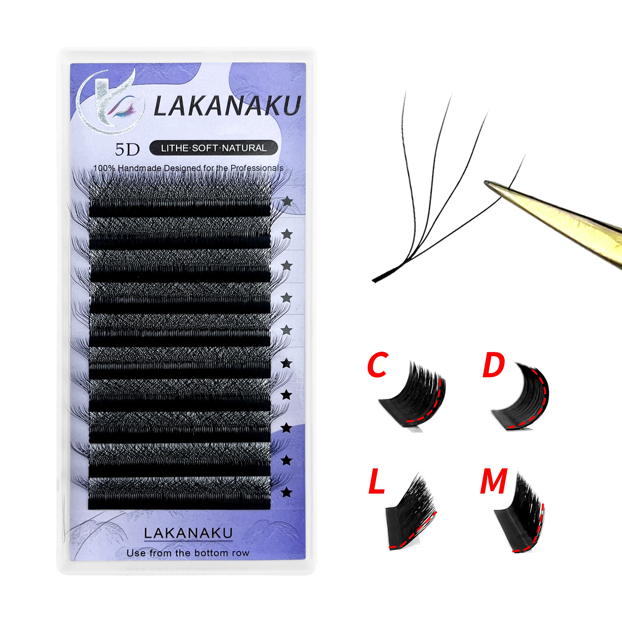 LAKANAKU 5D W Shape Eyelashes Extension Premade Volume Fans Natural Soft C/D/DD/M/L W Style Flower Clover Lashes