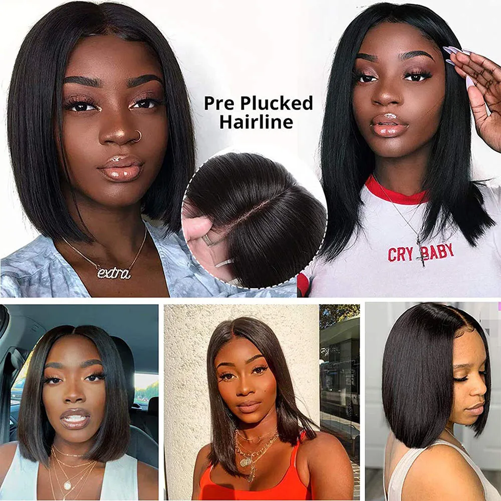 Toocci Bone Straight Bob Human Hair Wigs Lace Closure Straight Short Bob Wigs Malaysian Virgin Bob Wig Lace Front Human Hair Wig