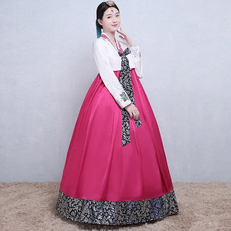 12 Colors Korean Traditional Embroidered Women\'s Pink Hanbok Palace Wedding Korea Performance Stage Dance Performance Costumes