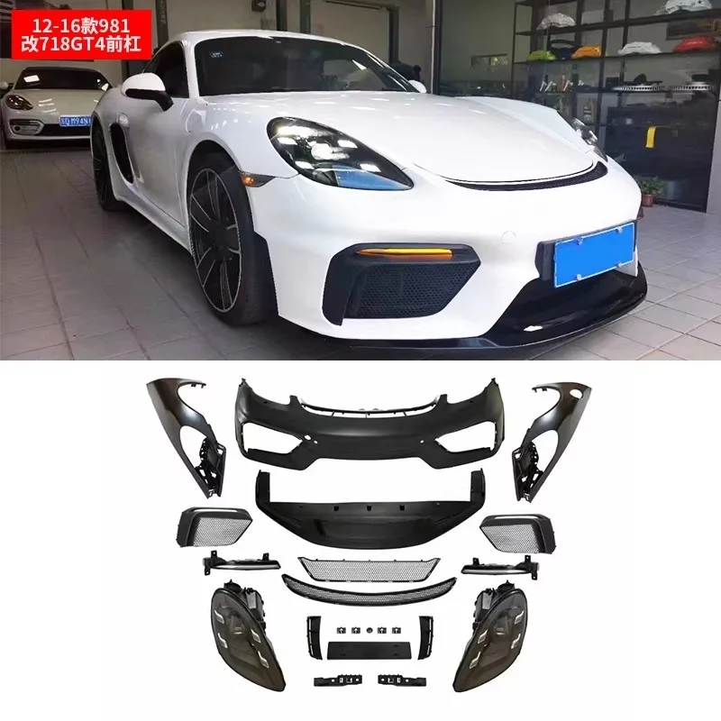 Car Front Rear bumper Headlight For Porsche 981 2012-2016 Upgrade 718 GT4 Style Fender Rear Spoiler lamp Wing Tail Throat
