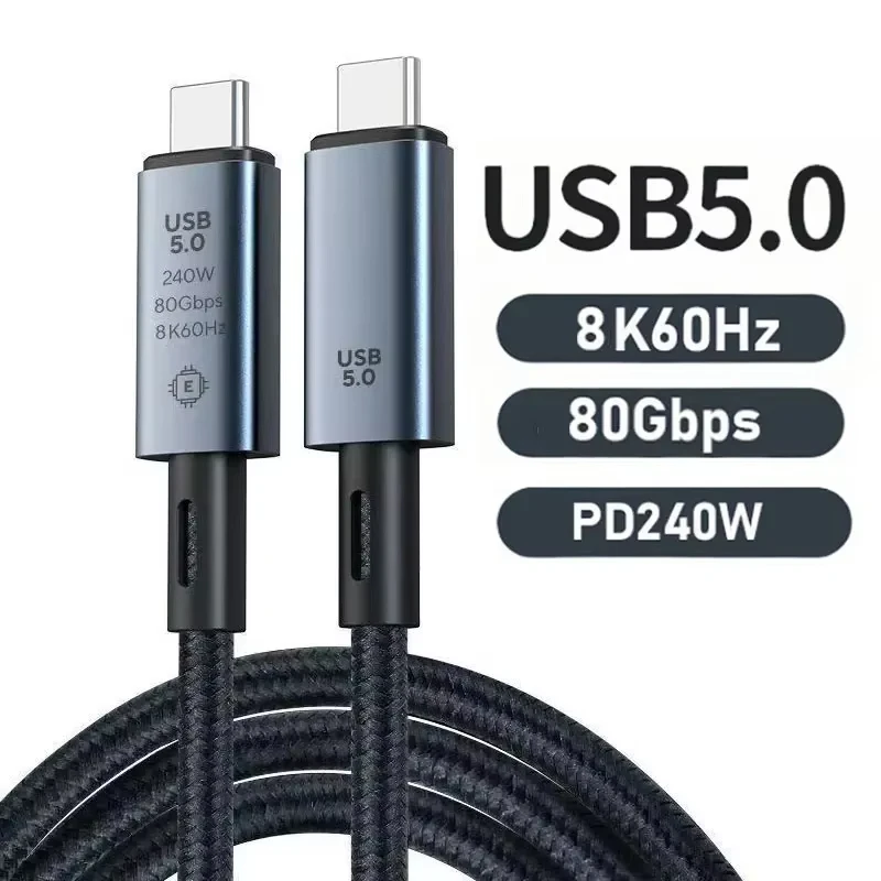 240W 8K 60Hz USB 5 C to Type C Cable 80Gbps For Thunderbolt 3 4 5 Fast Charging Data Transfer Cable for Laptop Tablet Phone