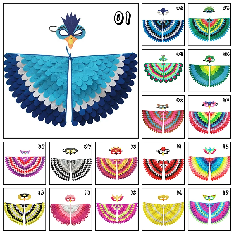 

Children Halloween Owl Peacock Cosplay Costume Felt Animal Bird Wings Cloak With Mask Cape Stage Performance Carnival Dress Up