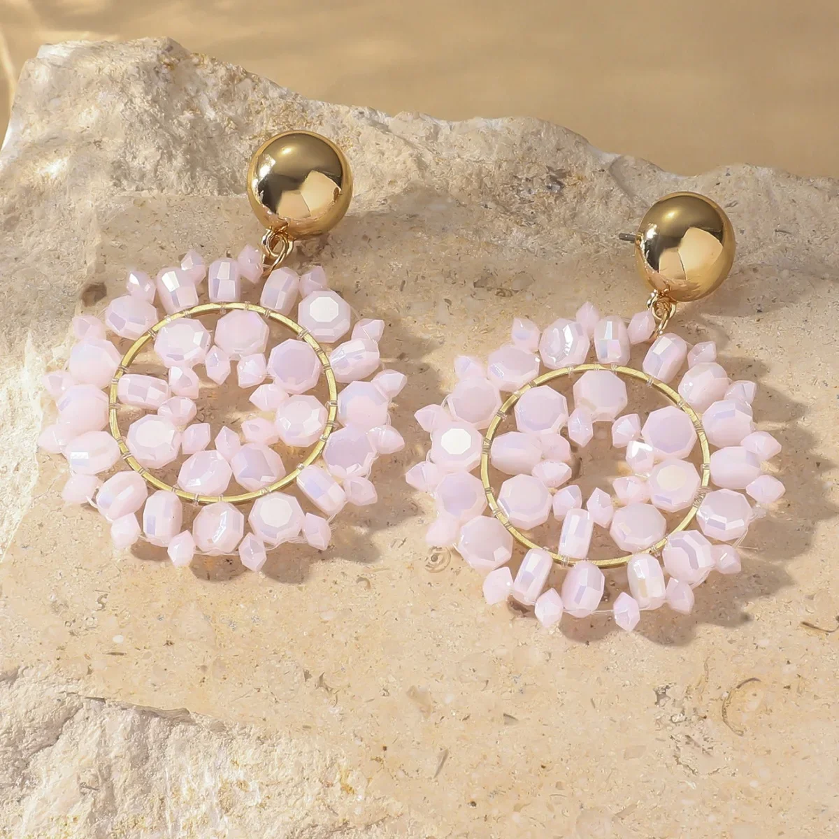 

Серьги из рисовых бусин в богемном стиле, цветок, разноцветный кристалл, сплав, дизайн, индивидуальные серьги из бисера, модные ручные работы