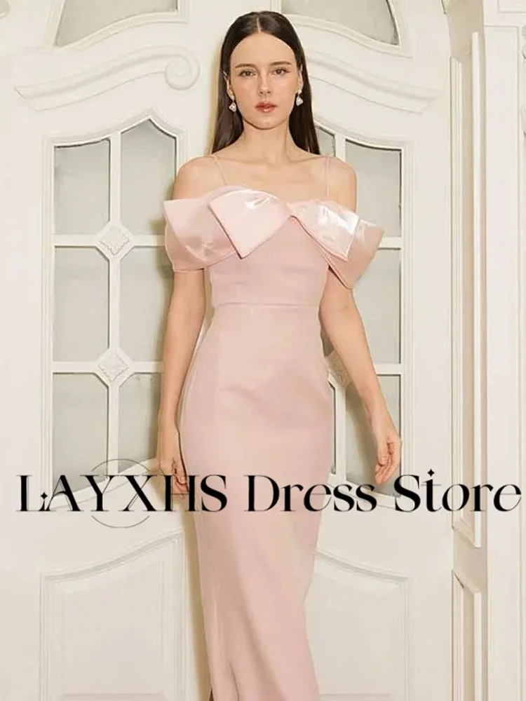 LAYXHS Elegante Fora do Ombro Arco Vestidos de Noite Rosa Sereia Até O Chão Mulheres Vestidos de Baile Personalizado فساتmaveraات