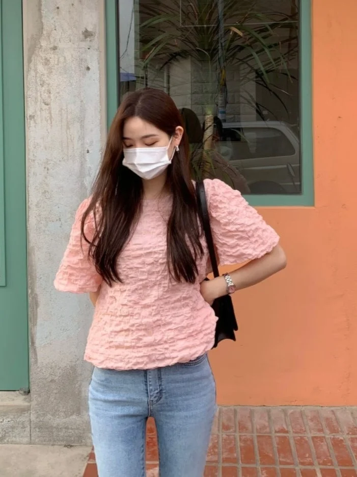 Csa Bubble 3D Retro Fena, Estilo Chic, Sensação de Alta Qualidade, Top de Manga Curta, Csa Versátil e Anti-Envelhec...