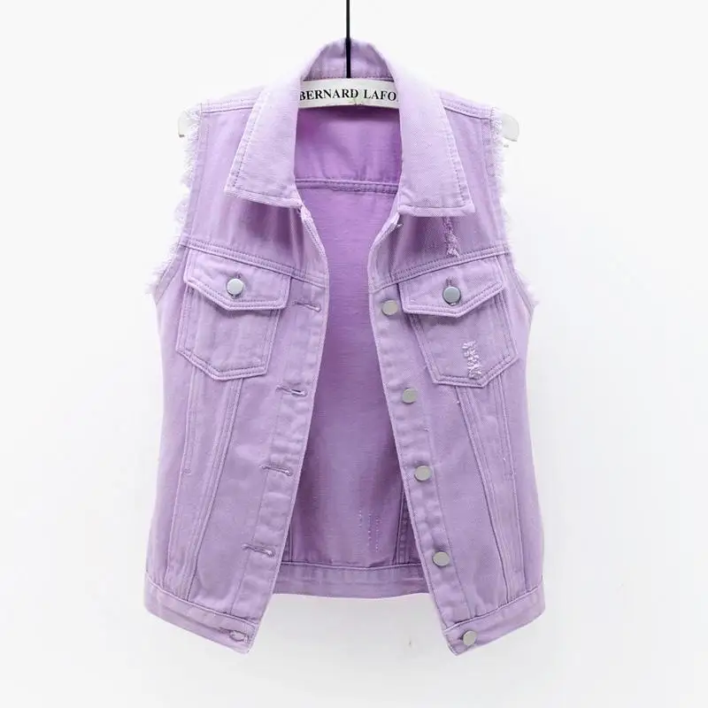 2024 Female Short Chic Spring/Summer All-Matching Slim Fit Slimming Burr Hole Denim Vest