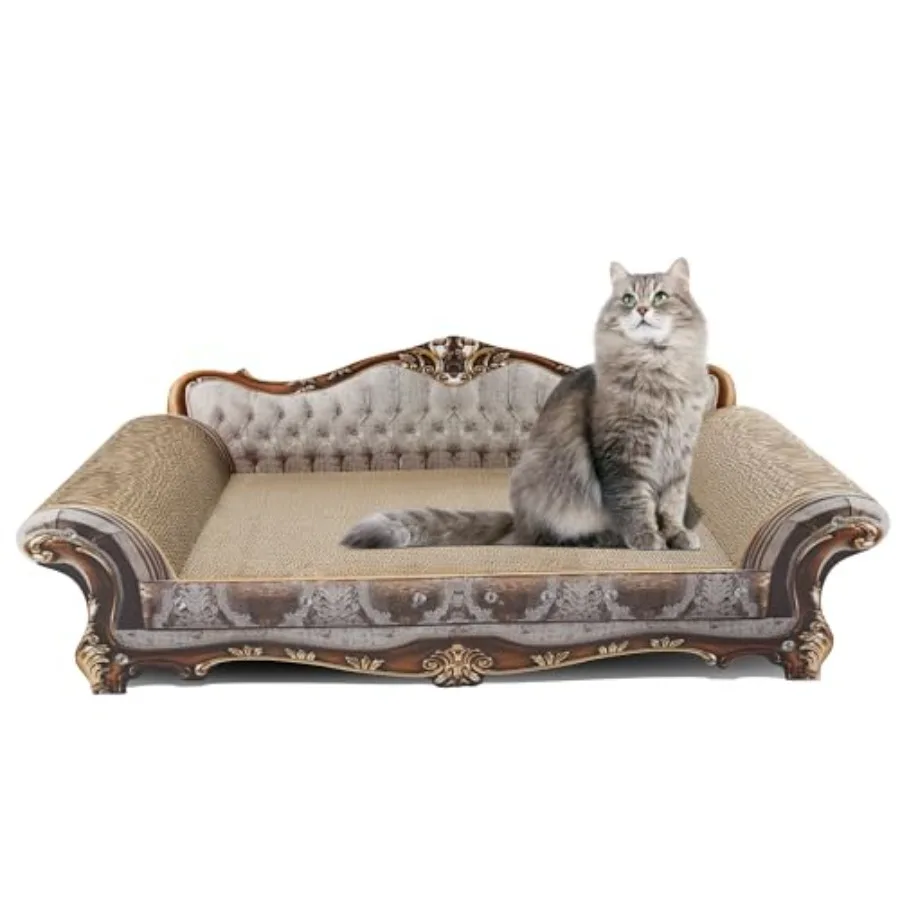 

Indoor cat sofa scratcher pad: thick cardboard beige durable lounge bed for rest and play 39.4 L x 14.4 W x 14 H