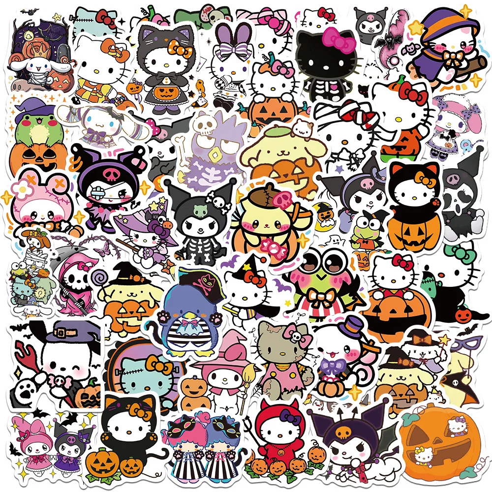 

50PCS Sanrio Halloween Hello Kitty Kuromi Stickers Notebook Water Cup Mobile Phone Shell Refrigerator Luggage Fridge Sticker