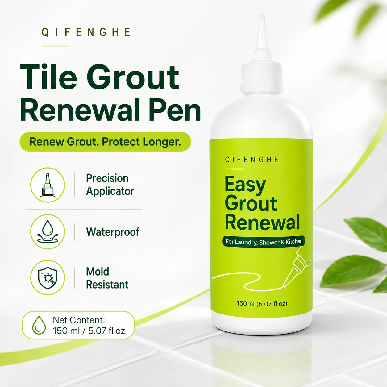 150ml Tile Grout Renewal Pen, Waterproof Mildew Resistant Grout Sealant, Repaint Yellow Dark Grout, Fine Tip Easy Use
