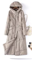 2024 Winter New Women's Leather Coat Down Coat Straight Hooded White Duck Down Coat Leisure Commuting Parkas