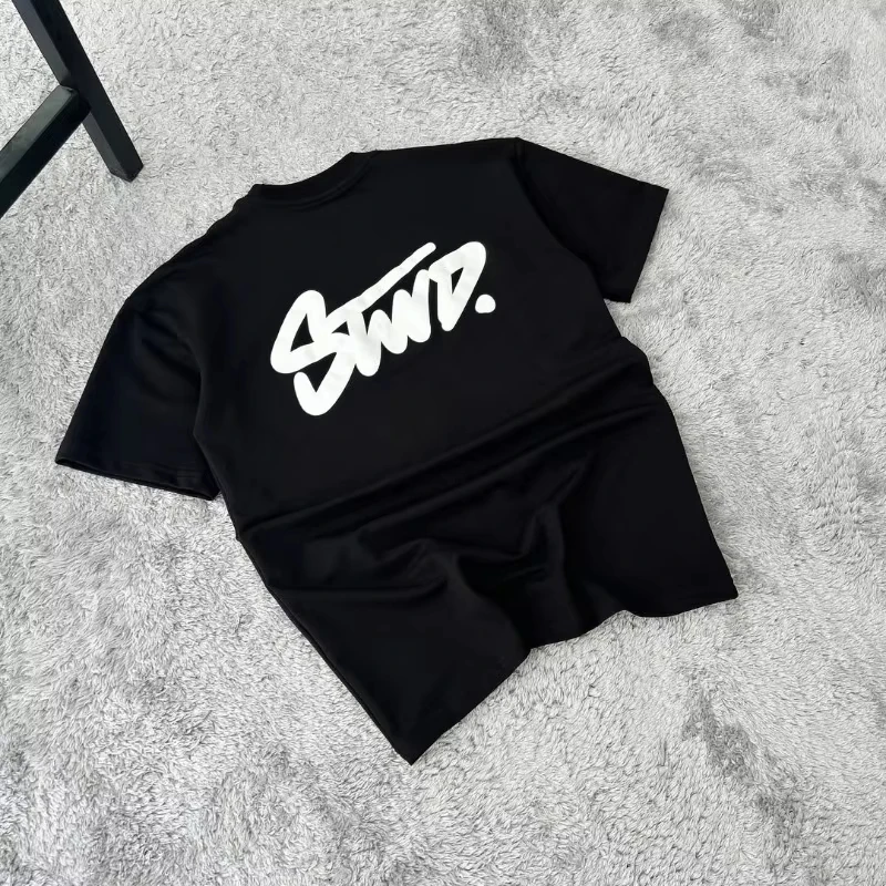 

Retro Y2K letter print solid color T-shirt gothic rock trend round-neck shirt high street hip-hop punk Harajuku men short sleeve