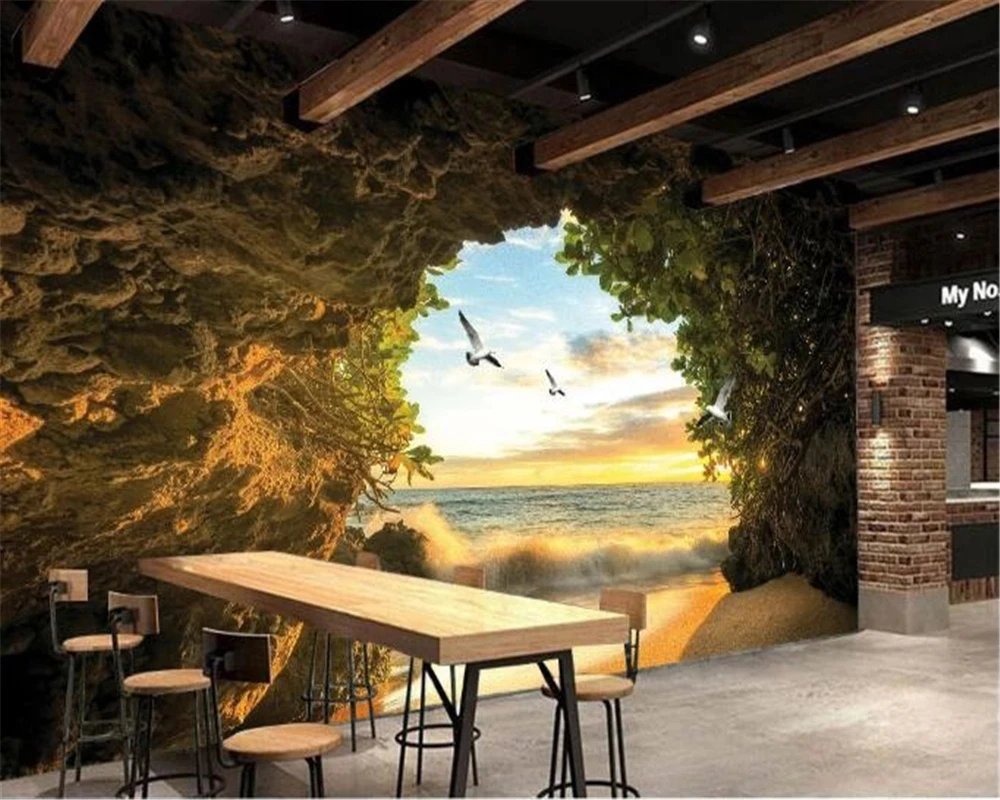 

Customized 3D seagull Wallpaper Mural Cave Photo Nature pure natural sea Living room sofa TV background wall bedroom restaurant