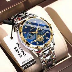 POEDAGAR Fashion Luxury Man Wristwatch Stainless Steel Quartz Watches for Men Waterproof Luminous Chronograph Sports Men's Watch