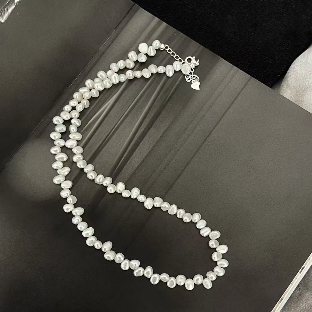 

DUTRIEUX S925Sterling Silver Irregular Baroque Necklace Vintage Natural Freshwater Pearl Clavicle Chain Women's Choker Jewelry