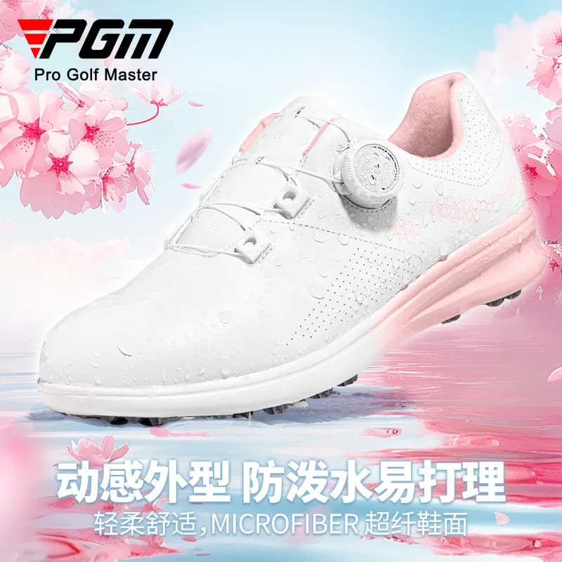 PGM Sepatu Golf Cherry Blossom Sepatu Kets Tahan Air Wanita Sepatu Tiup Nyaman Kenop Ringan Anti Selip Samping